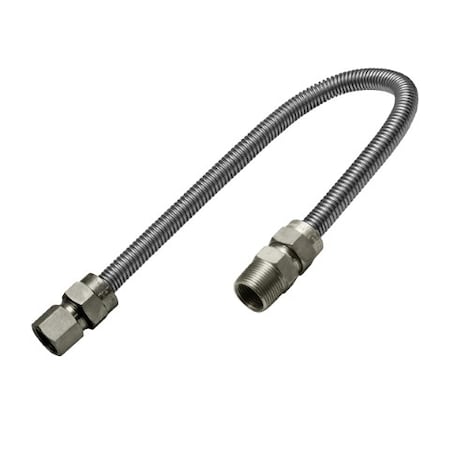 Flextron Gas Line Hose 1/2'' O.D.x24'' Length 1/2" FIPx3/8" MIP Fittings, Stainless Steel Flexible Connector FTGC-SS38-24F
